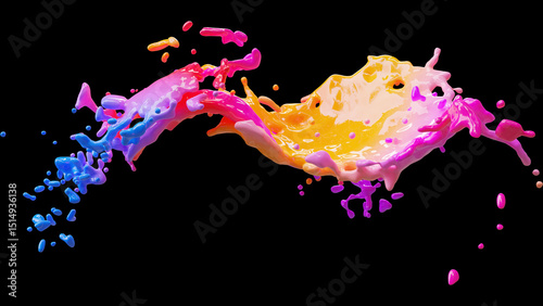 Vibrant splashes of color creating dynamic shapes on black, perfect for energetic backgrounds.