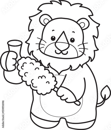 Outline of Cute Lion icon. Lineart of Funny baby Lion animal series stock illustration. life of fluffy Lion designs.