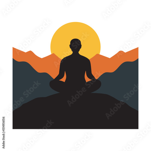 Man Sitting Calmly On High Mountain