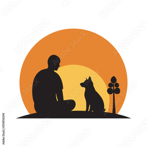 Man Sitting With Dog At Dusk
