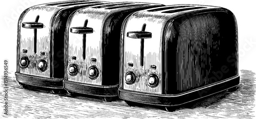 Vintage engraved toaster set design for kitchen decor and retro themed projects