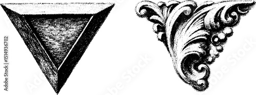 Intricate engraved illustration of triangular facets and ornamental design for artistic decoration