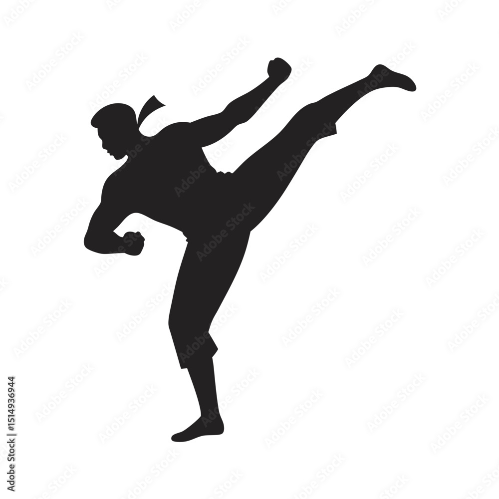Naklejka premium Martial Artist In High Kick Pose