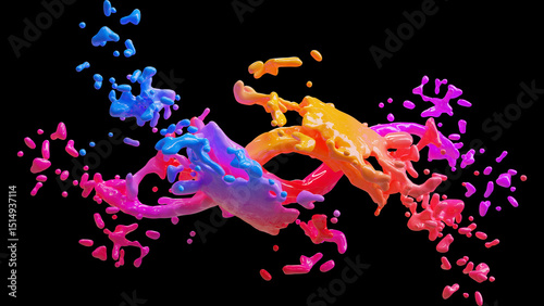 Dynamic, colorful paint splashes on a black background, perfect for vibrant and energetic designs.