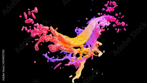 Dynamic multi-color paint splash on black, ideal for vibrant and energetic design elements.