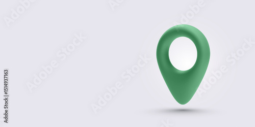 Location Marker in Minimal 3D Style with Smooth Green Pin and Soft Shadow on Light Background. Perfect for Navigation, GPS, or Map Apps. Vector Illustration.