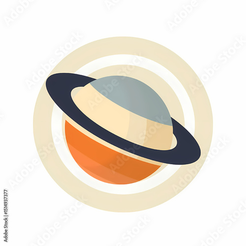 Saturn Icon: A stylized icon of Saturn, rendered in soft pastel color, hovers over a sphere and surrounded by a ring, embodying space exploration.