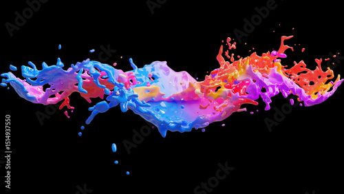 Dynamic and colorful paint splash on black, perfect for eye-catching backgrounds and creative designs.