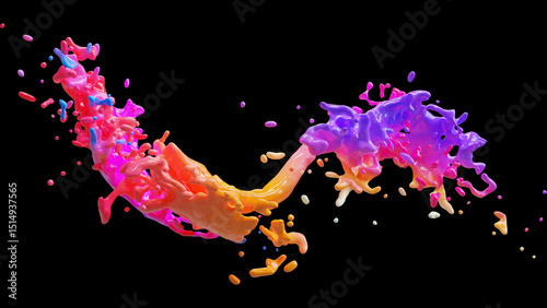 Dynamic, multi-color ink splash on black, ideal for vibrant and abstract design elements.