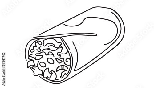 Continuous one single minimal line drawing Burritos