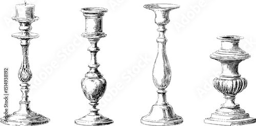 Vintage candelabra engraving collection for antique design and decor inspiration