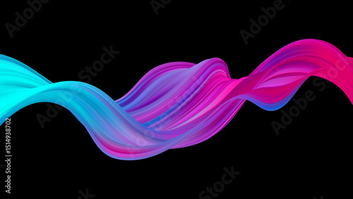 Vibrant abstract wave with blue, purple, and pink hues on black, perfect for modern designs and backgrounds.