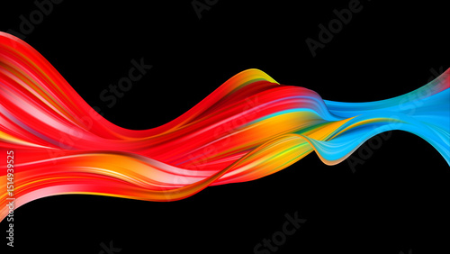 Abstract vibrant red and blue wave on black, ideal for modern designs and digital backgrounds.