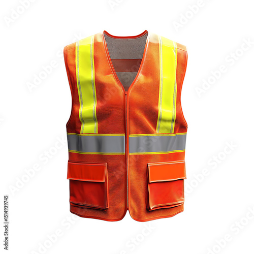 visibility safety vest isolated on a transparent background, in a PNG format