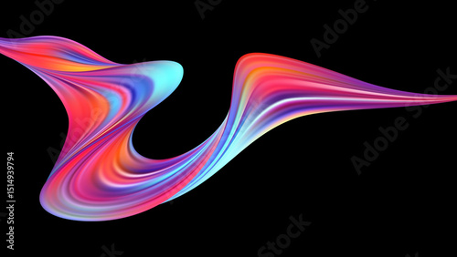 Vibrant, flowing abstract shape with colorful gradients on a black background, perfect for contemporary designs and digital art.