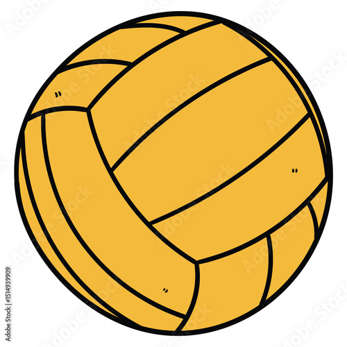Hand drawn cartoon yellow volleyball ball on white background.