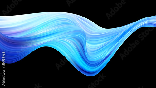Vibrant blue abstract wave on black, perfect for modern designs and backgrounds.