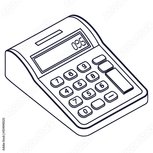 Isometric line drawing of a vintage calculator