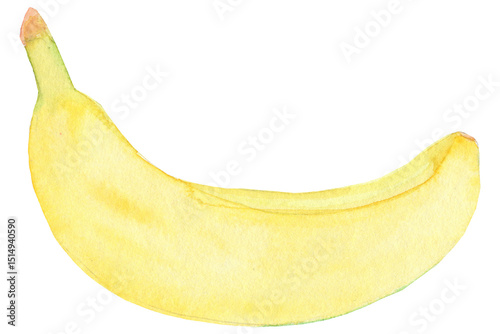 Watercolor illustration of a ripe yellow banana. Ideal for tropical, healthy food, and summer-themed designs.