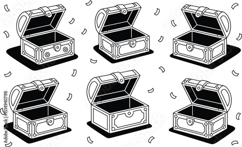 Seamless pattern with line art treasure chests for background or wrapping paper