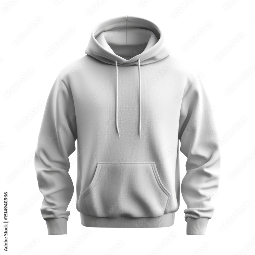 White hoodie with front pocket and drawstring, isolated on a transparent background, cutout PNG White hoodie with front pocket and drawstring, isolated on a transparent background, cutout PNG