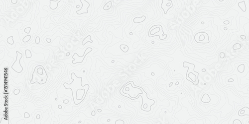 "Abstract Topographic map design with grey lines seamless pattern on white background. Geographic contour map paper texture. Retro topographic map, geographic mountain relief. Vector. Illustration"