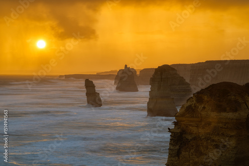 Twelve Apostles Rock Formations at Sunset Along Great Ocean Road Australia