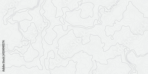 "Abstract Topographic map design with grey lines seamless pattern on white background. Geographic contour map paper texture. Retro topographic map, geographic mountain relief. Vector. Illustration"