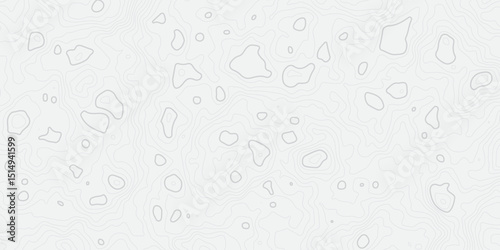 "Abstract Topographic map design with grey lines seamless pattern on white background. Geographic contour map paper texture. Retro topographic map, geographic mountain relief. Vector. Illustration"