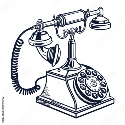 Antique rotary phone hand drawn illustration