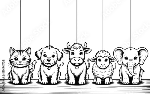 Cute cartoon animals line art illustration design for children