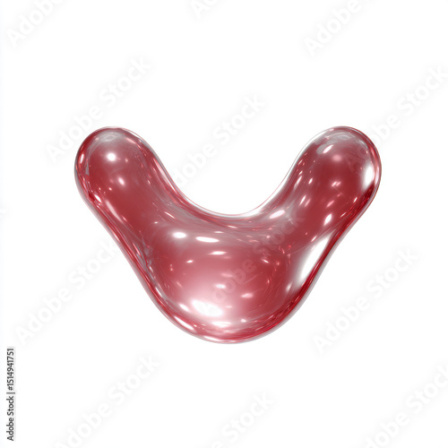 a red object with a curved shape on a white background
