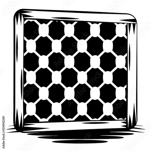Black and white illustration of a square wire mesh filter