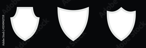 Shield icon set. Defense symbol. Security sign. Safe guard vector illustration. Guarantee emblem. Shield logo. Protection pictogram.