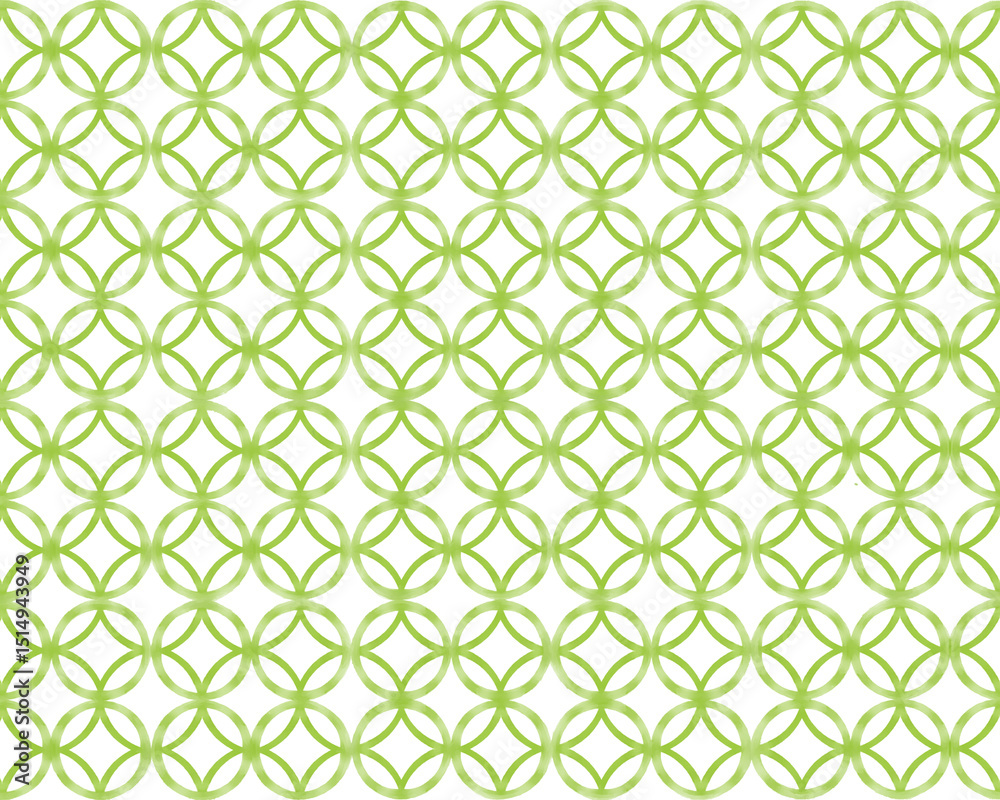 Fototapeta premium Matcha Green Japanese Shippo Pattern, Hand Painted Watercolor Seamless PNG