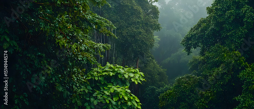 Dense Rainforest Canopy In Rain