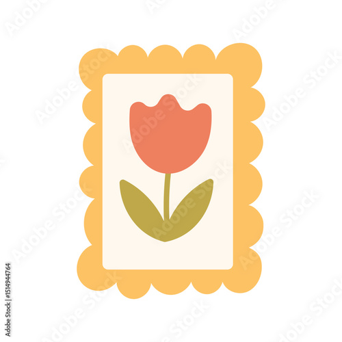 Tulip Illustration in Scalloped Frame