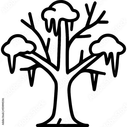 Vector style tree with snow and icicles