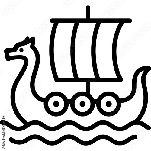 Viking ship with dragon head prow icon