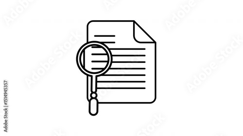 Document review line icon animation. Magnifying glass examining paper animated. Black illustration isolated on white background