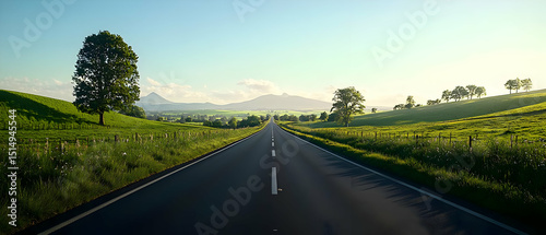 Scenic Country Road With Lush Green Fields