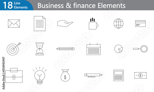 Business & Finance Elements - Black Line Art Vector Set (EPS)