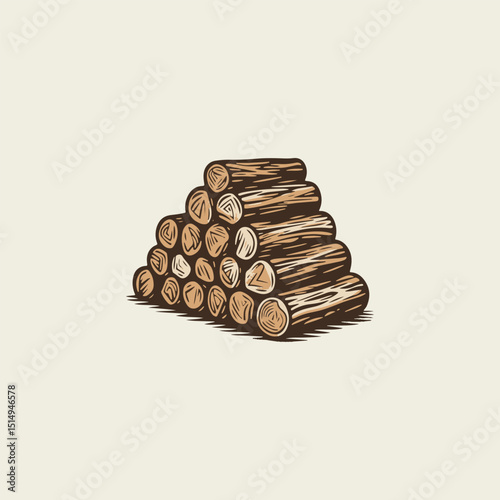 Flat vector wood pile logo illustration