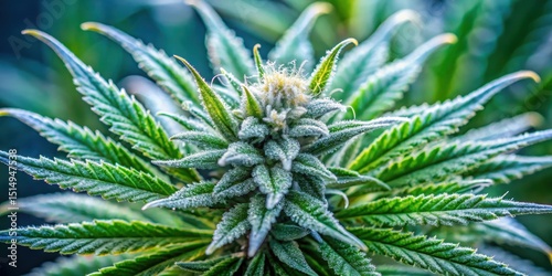 High-resolution image of a close-up cannabis plant with visible crystals of THC and CBD, showcasing the plant's natural crystallization process, close-up, botanical photography