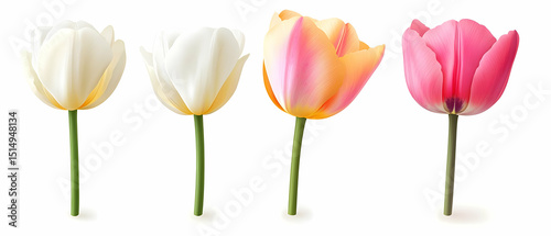 Colorful Tulips Isolated On White Background