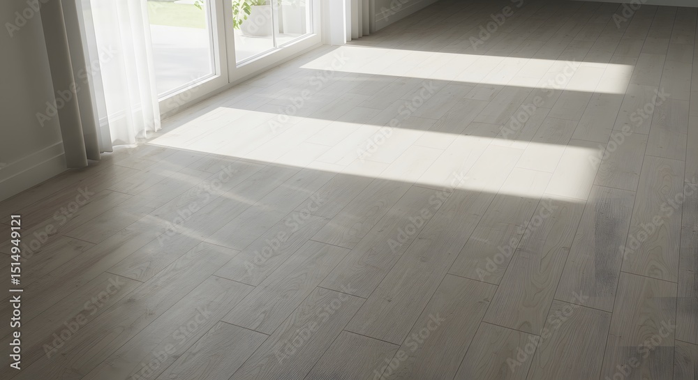 Fototapeta premium Sunlit Wooden Floor Interior Photography Light Streaks Across Hardwood