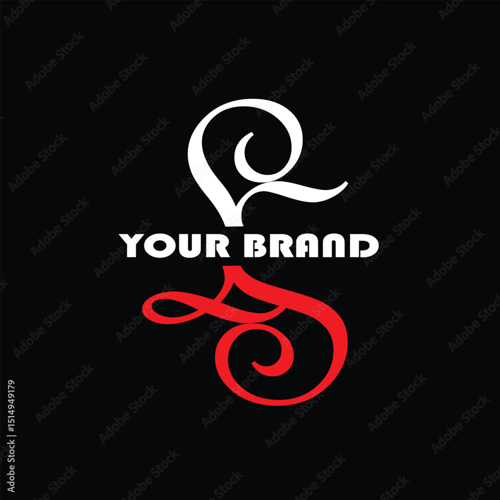 Fototapeta premium Elegant Ornate Monogram Logo with Swirling Patterns in Red and Black