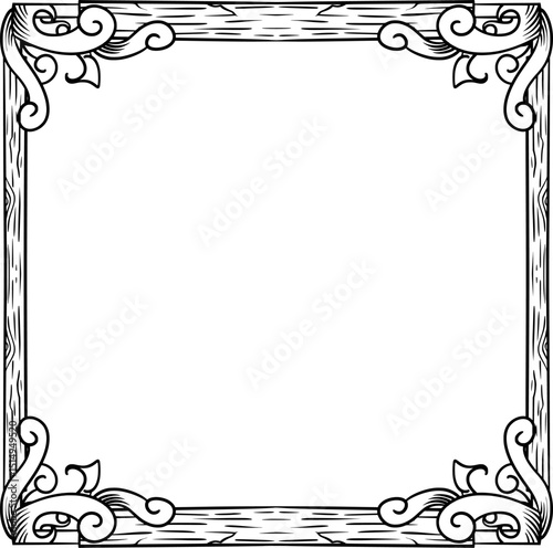 luxury wooden frame line art illustration