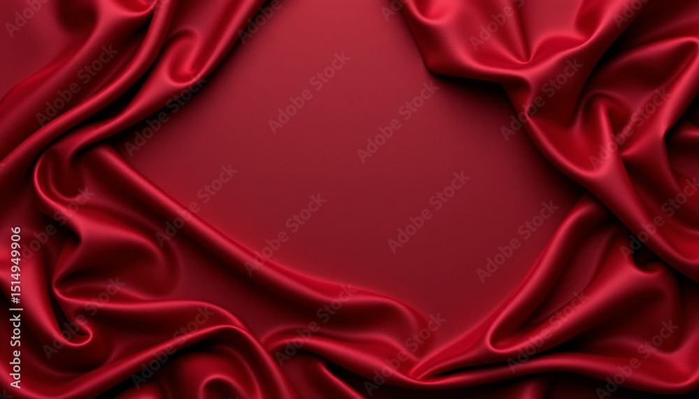 Obraz premium Luxurious red satin fabric draped elegantly, creating rich and inviting background. smooth texture and vibrant color evoke sense of warmth and sophistication