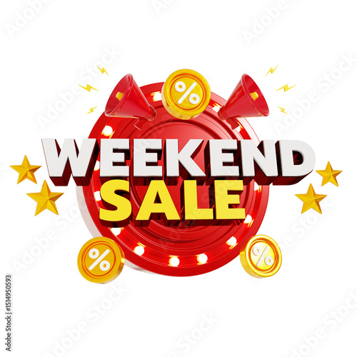 Weekend Sale graphic with megaphone and coins
